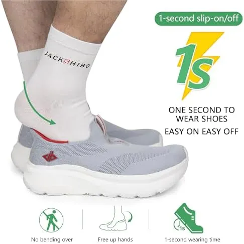 JACKSHIBO Mens Slip in Free up Hands Shoes Wide Toe Box Arch Support Orthopedic Walking Sneakers Cushioned Thick Zero Drop Sole Metatarsal Pads