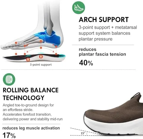 JACKSHIBO Mens Slip in Free up Hands Shoes Wide Toe Box Arch Support Orthopedic Walking Sneakers Cushioned Thick Zero Drop Sole Metatarsal Pads