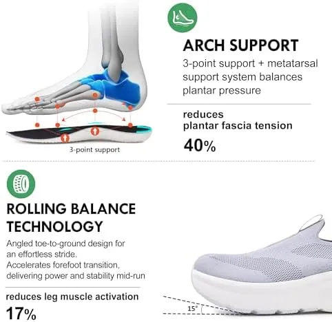 JACKSHIBO Mens Slip in Free up Hands Shoes Wide Toe Box Arch Support Orthopedic Walking Sneakers Cushioned Thick Zero Drop Sole Metatarsal Pads