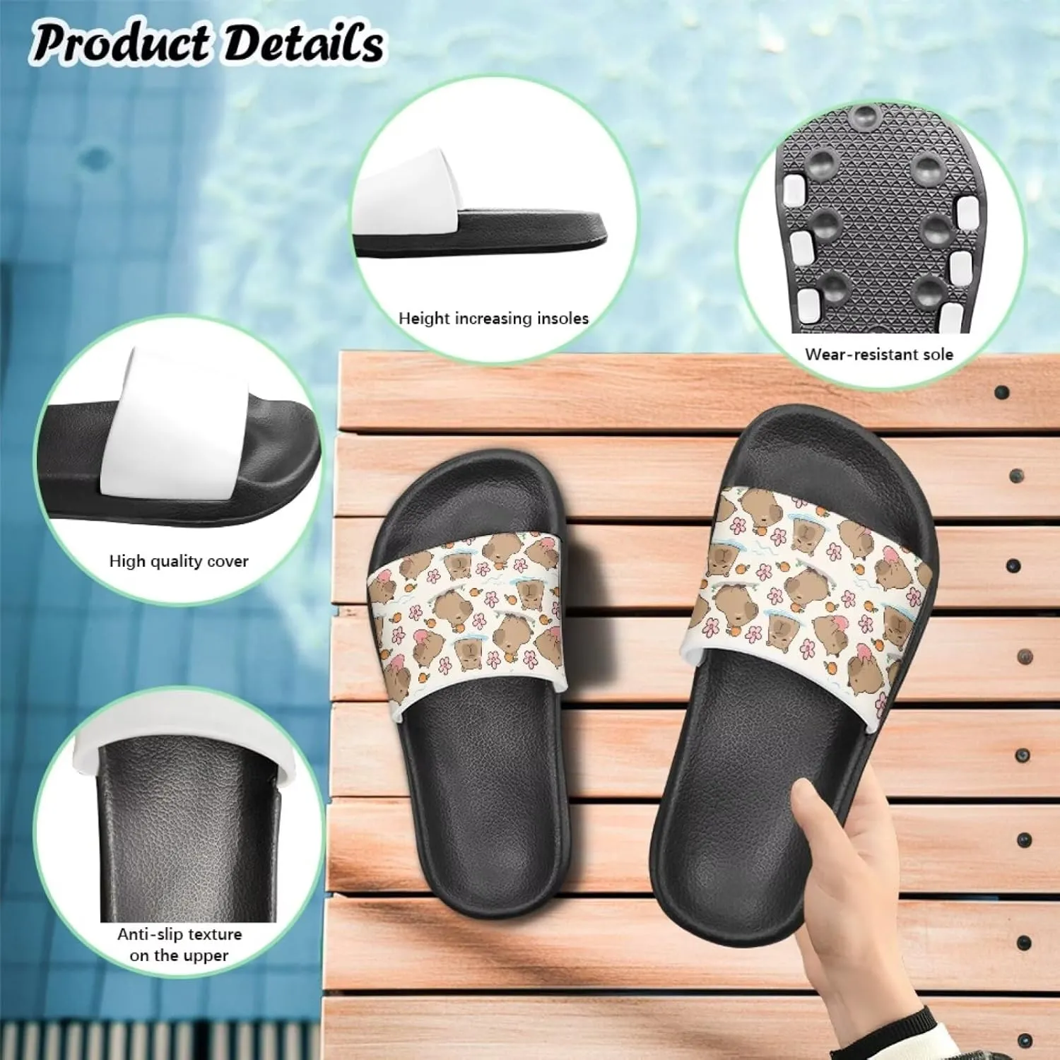 Jeiento Unisex Children Sandals Thick Sole Comfort Footed Casual Slide Open Toe Flat Sandals for Beach,Pool,Bathroom