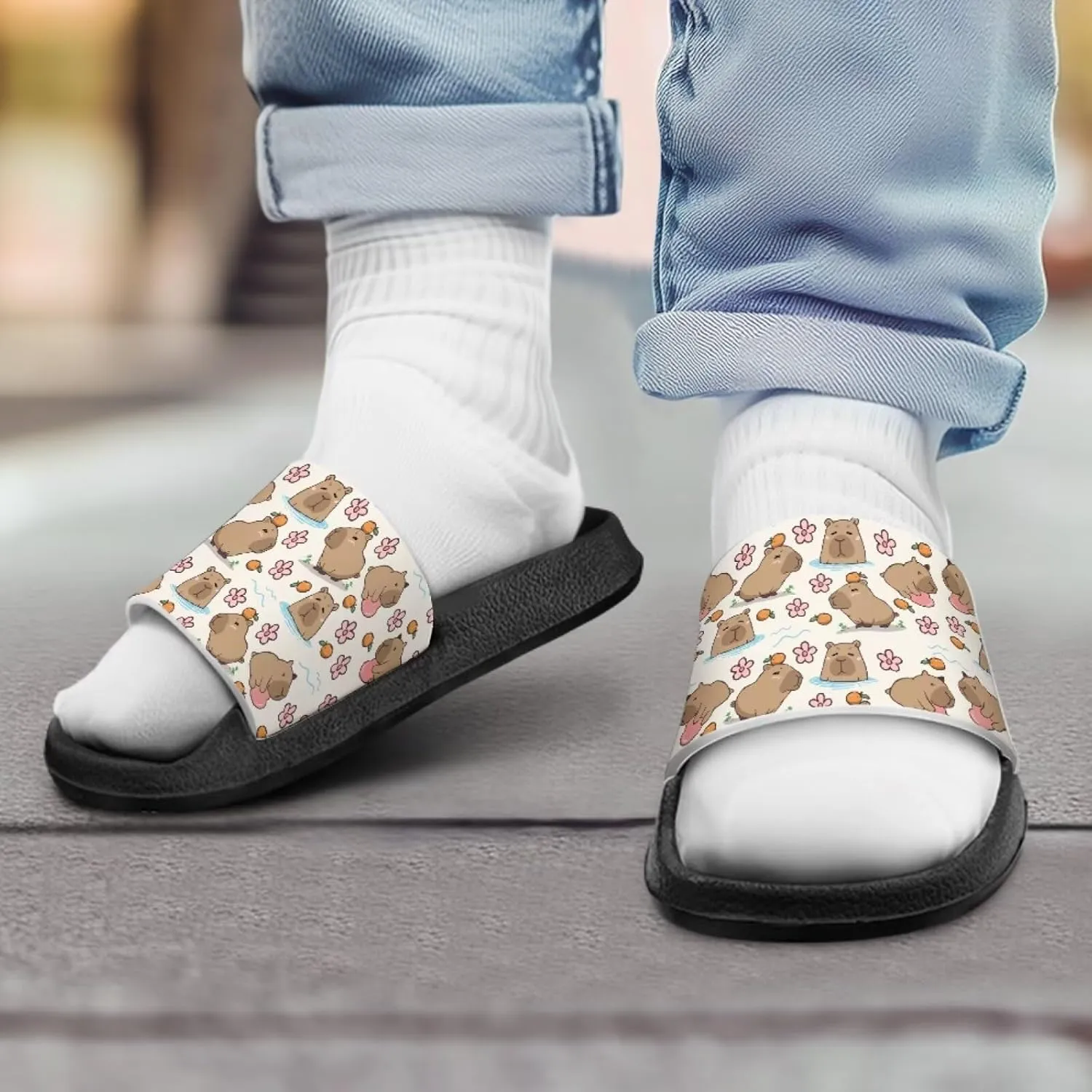 Jeiento Unisex Children Sandals Thick Sole Comfort Footed Casual Slide Open Toe Flat Sandals for Beach,Pool,Bathroom