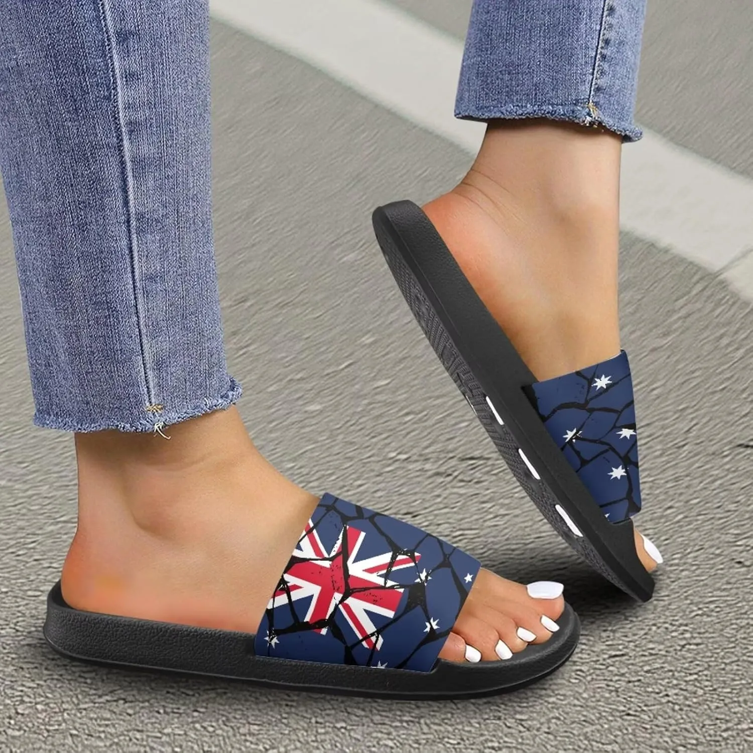 Jeiento Women Slide Sandals American Flag Slippers Holiday Shoes Non Slip Athletic Sandals Bathroom Beach Showe Shoes