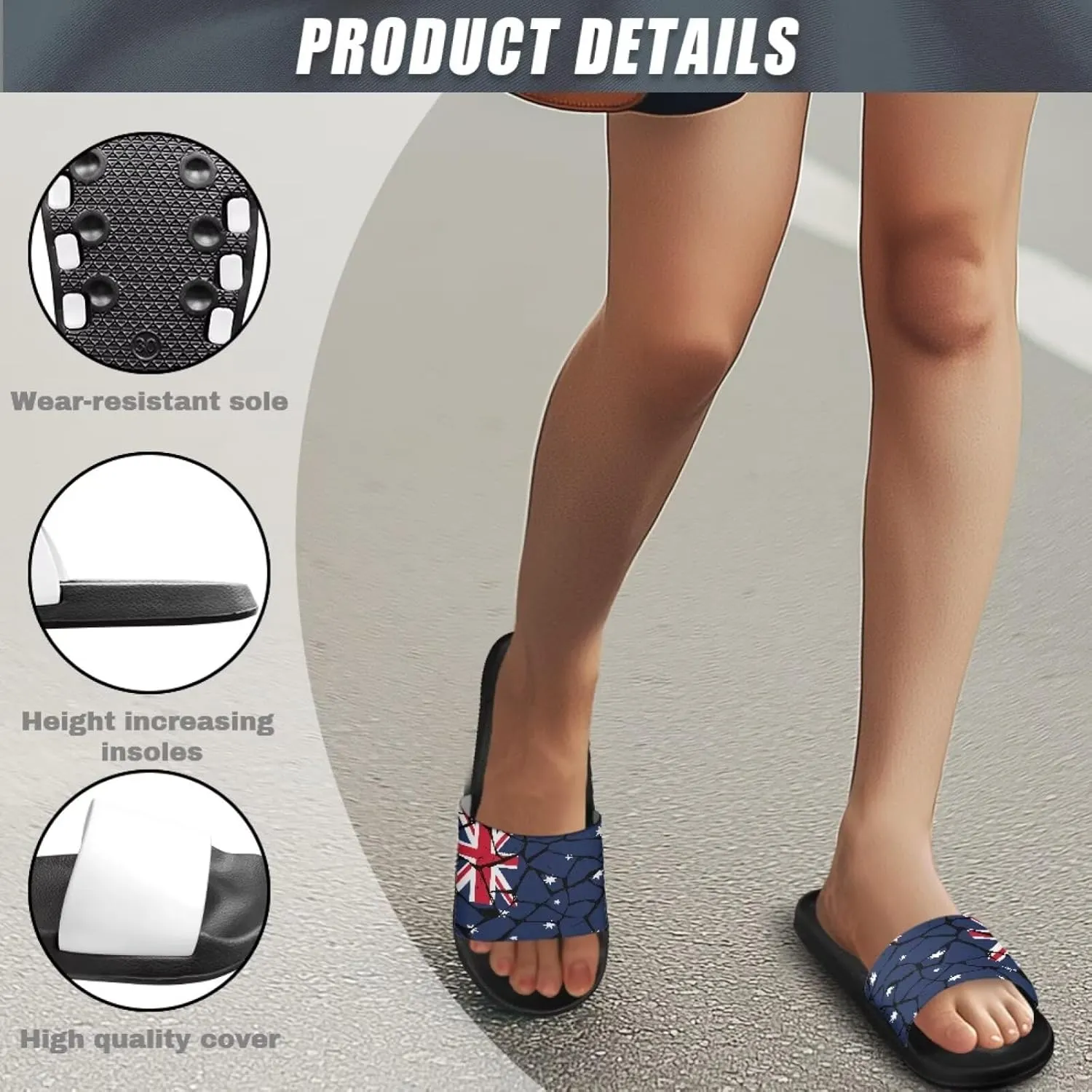 Jeiento Women Slide Sandals American Flag Slippers Holiday Shoes Non Slip Athletic Sandals Bathroom Beach Showe Shoes
