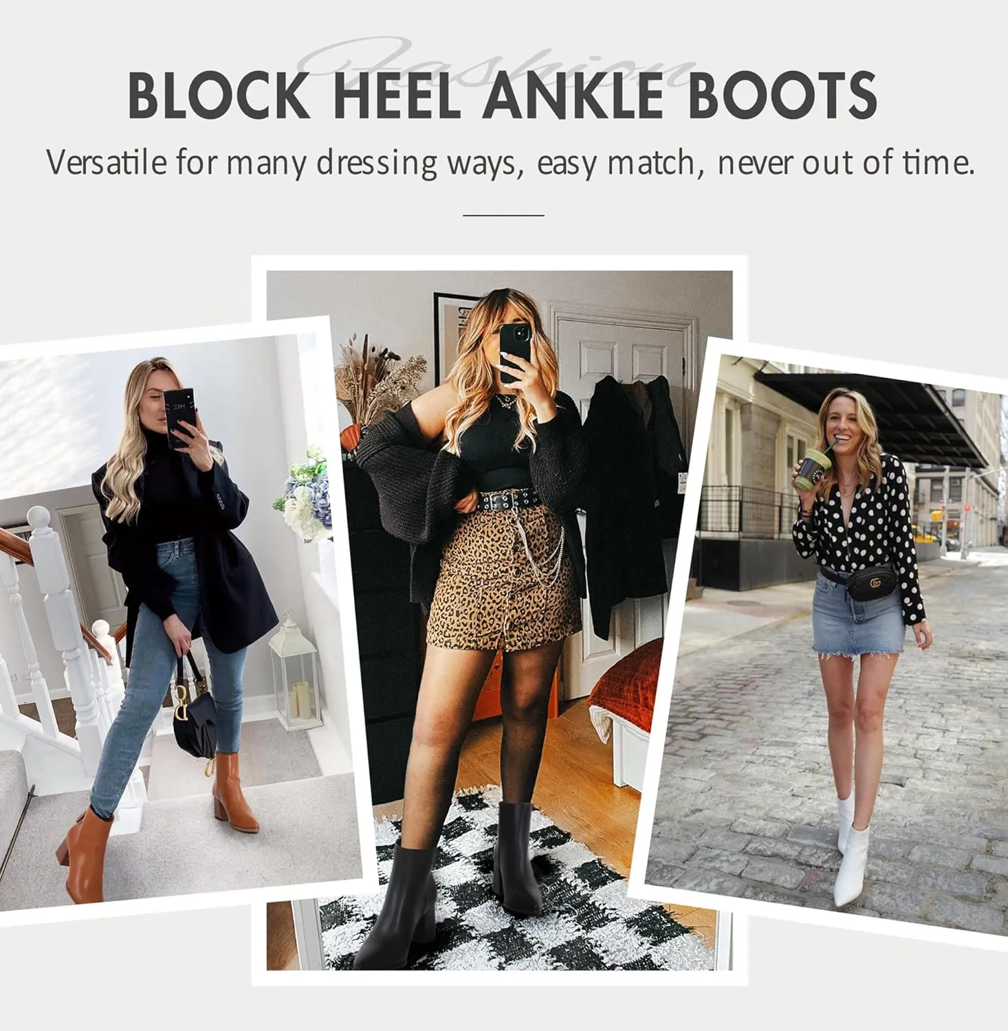 Jeossy Women's Chunky Heeled Ankle Boots, Pointed Toe Stacked Block Heel Booties