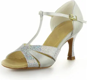 JIAJIA 20518 Women's Satin Sandals Flared Heel Latin Salsa Performance Dance Shoes