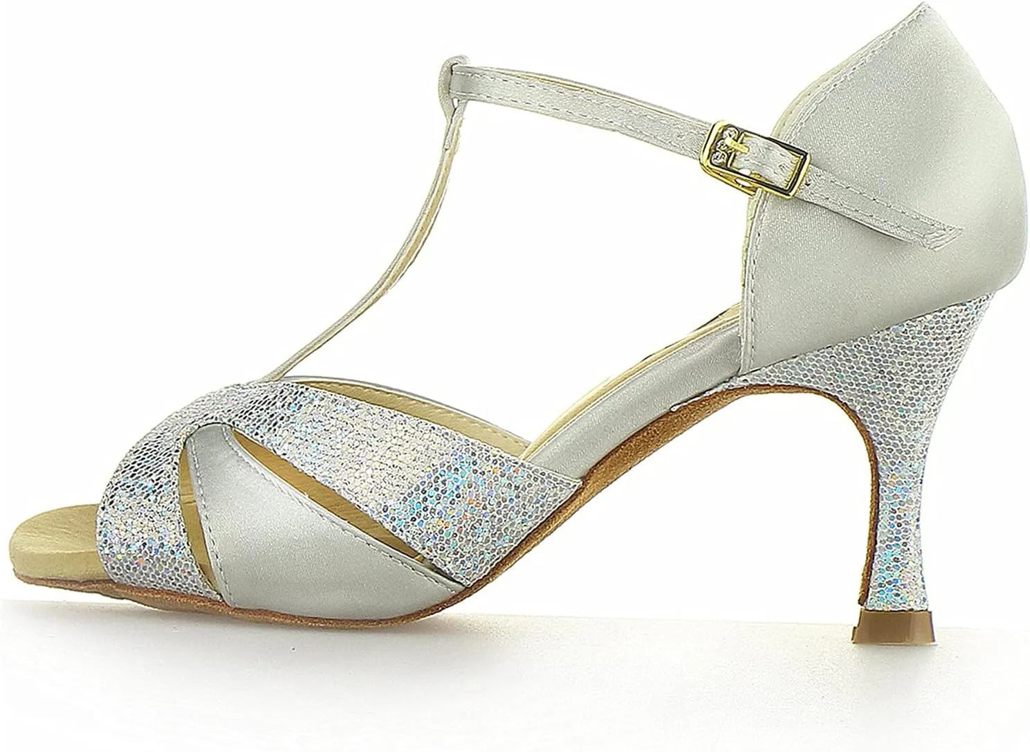 JIAJIA 20518 Women's Satin Sandals Flared Heel Latin Salsa Performance Dance Shoes