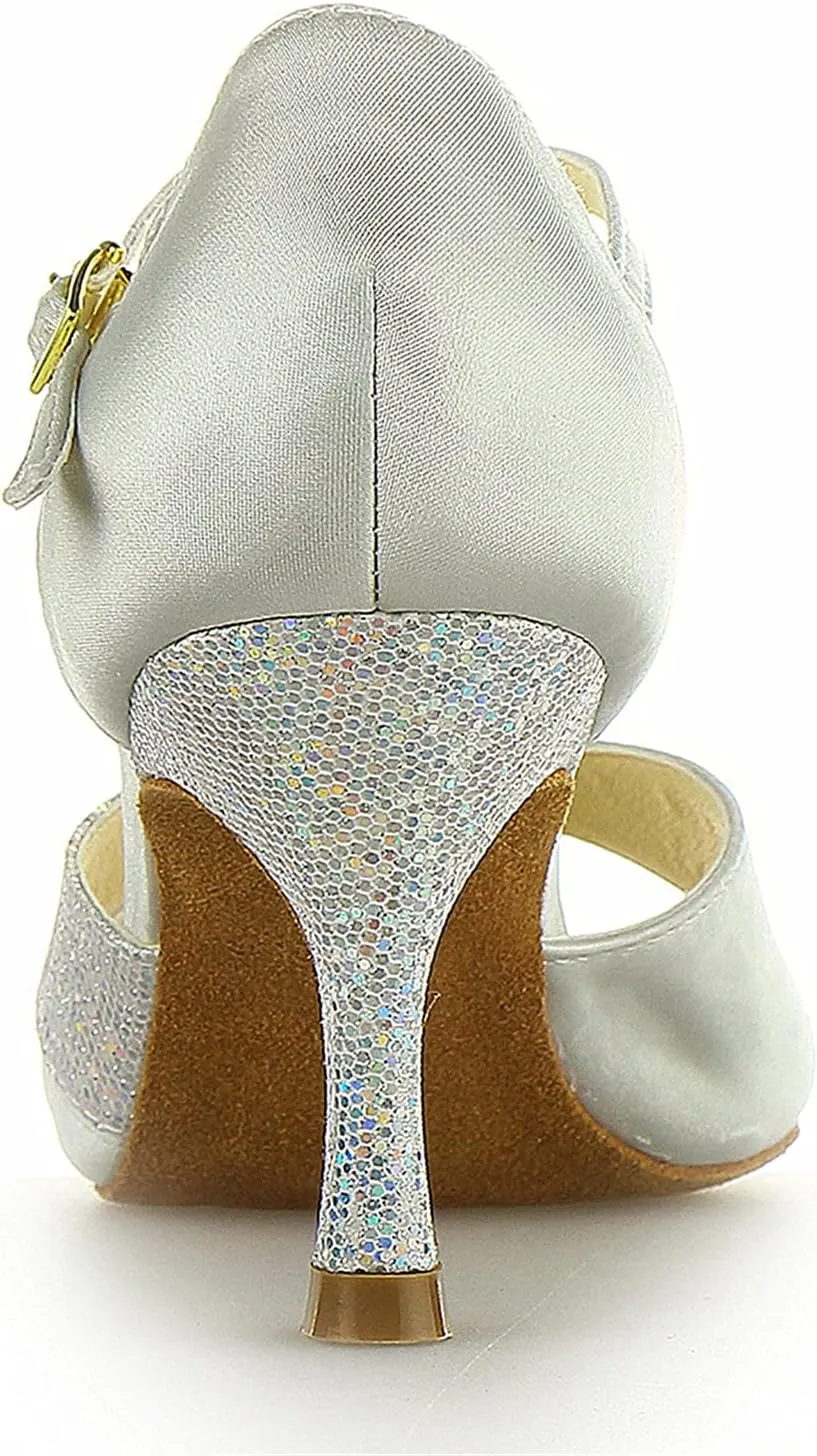 JIAJIA 20518 Women's Satin Sandals Flared Heel Latin Salsa Performance Dance Shoes
