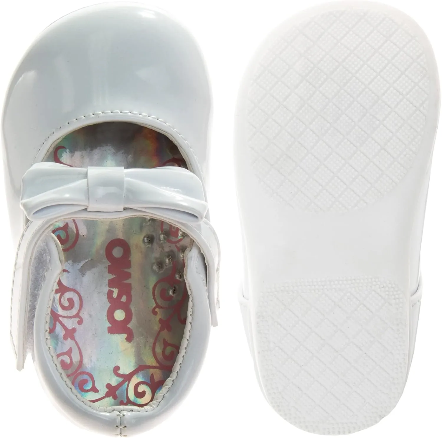 Josmo Girl's Baby Walking Kids Mary Jane Flats-Formal Dress Shoes Newborn Infant Walker Moccasins Crib Bow Knot First Step Patent Slip-On Christening