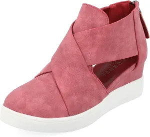 Journee Womens Seena Round Toe Back Heel Zip Wedge Sneakers