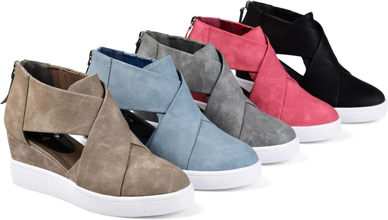 Journee Womens Seena Round Toe Back Heel Zip Wedge Sneakers
