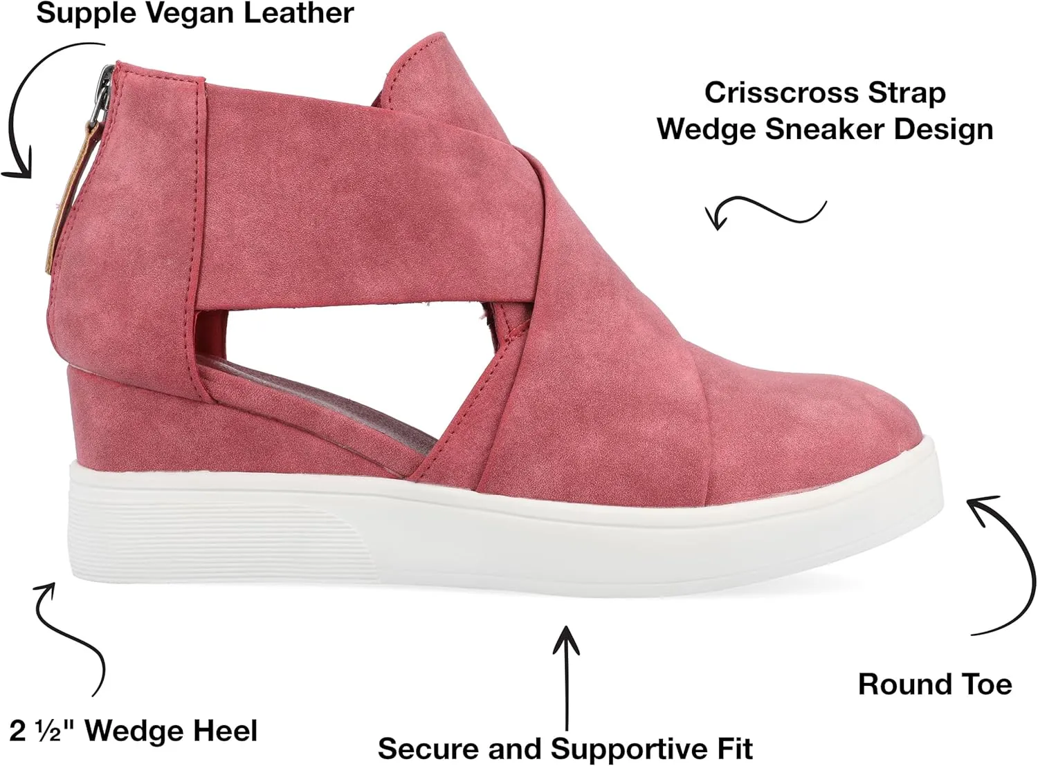 Journee Womens Seena Round Toe Back Heel Zip Wedge Sneakers