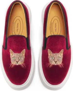 Journey West Women's Fashion Velvet Sneakers with Embroidery Comfortable Slip-On Work Shoes for Women