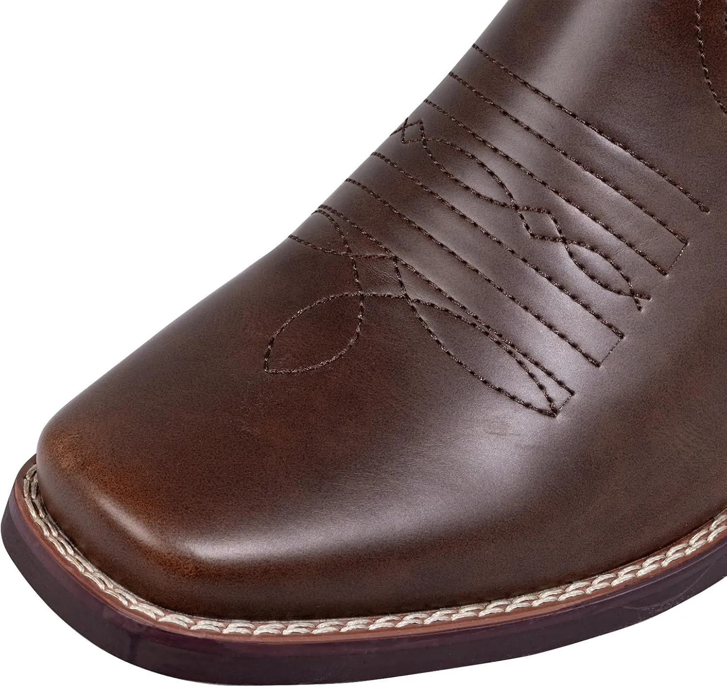 J's.o.l.e Men's Western Cowboy Boots Square Toe Boots for Men Mid Calf Country Boots Classic Embroidered with Pull On Tabs Brown