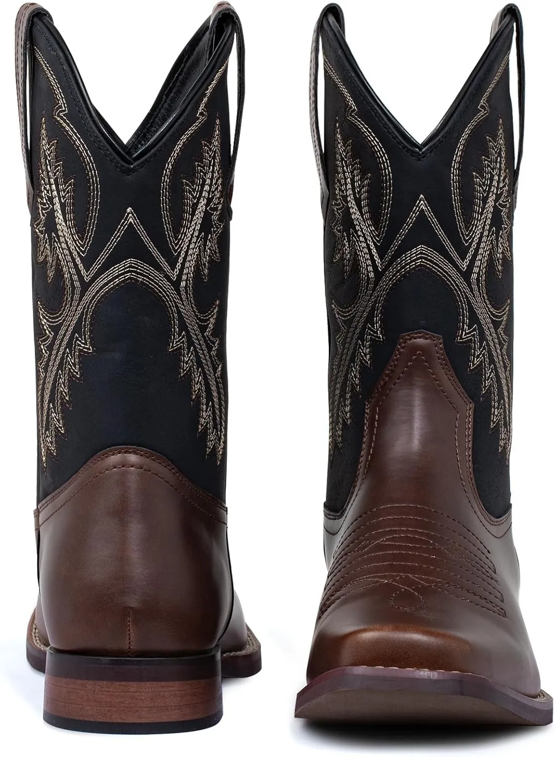 J's.o.l.e Men's Western Cowboy Boots Square Toe Boots for Men Mid Calf Country Boots Classic Embroidered with Pull On Tabs Brown