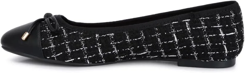 Junpey Plaid Tweed Ballet Flats