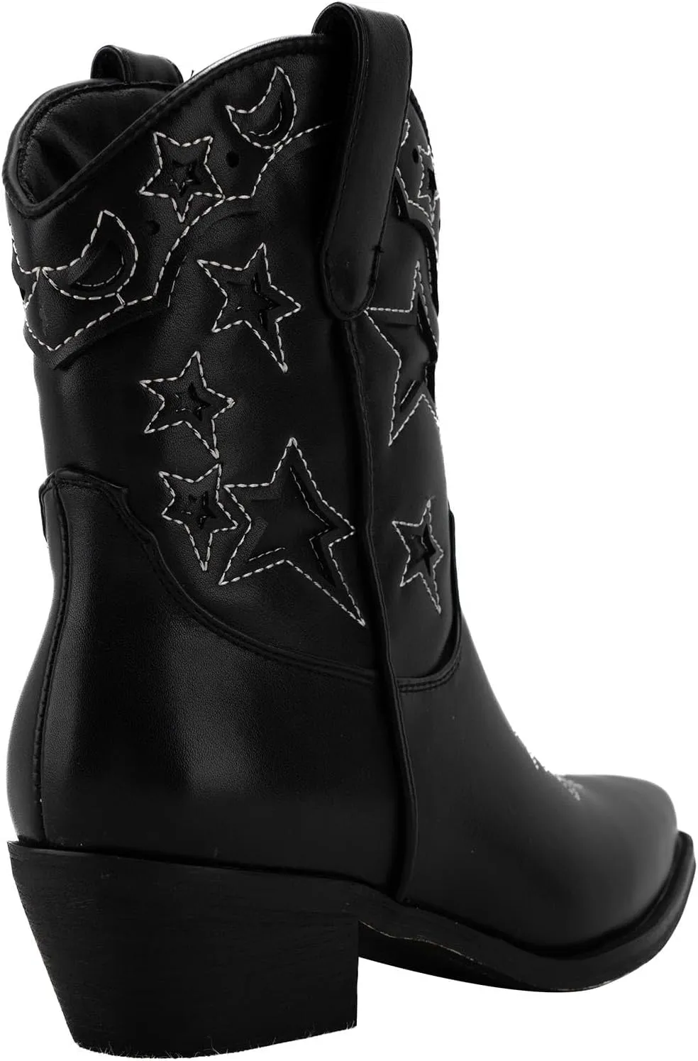 KaroNairy Western Star Cowboy Booties for Women Embroidered Cowgirl Booties Pull On Low Heel Ponited Toe Ankle Cowgirl Boots