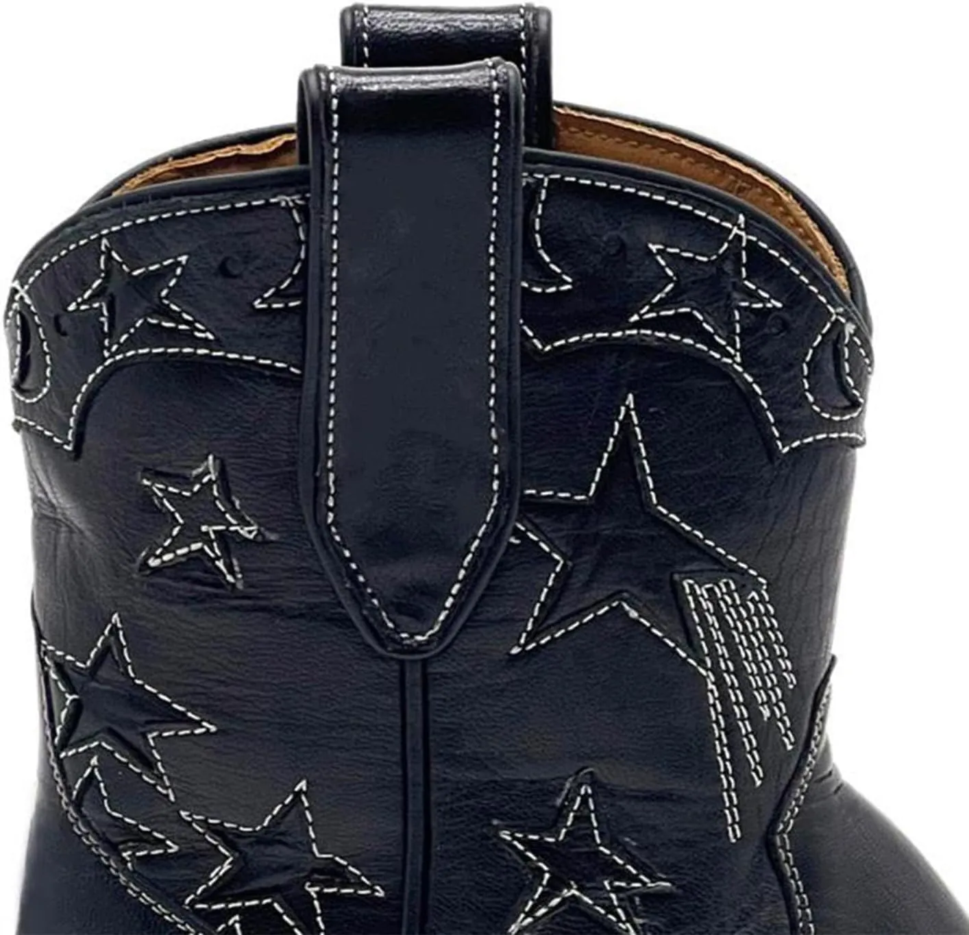 KaroNairy Western Star Cowboy Booties for Women Embroidered Cowgirl Booties Pull On Low Heel Ponited Toe Ankle Cowgirl Boots