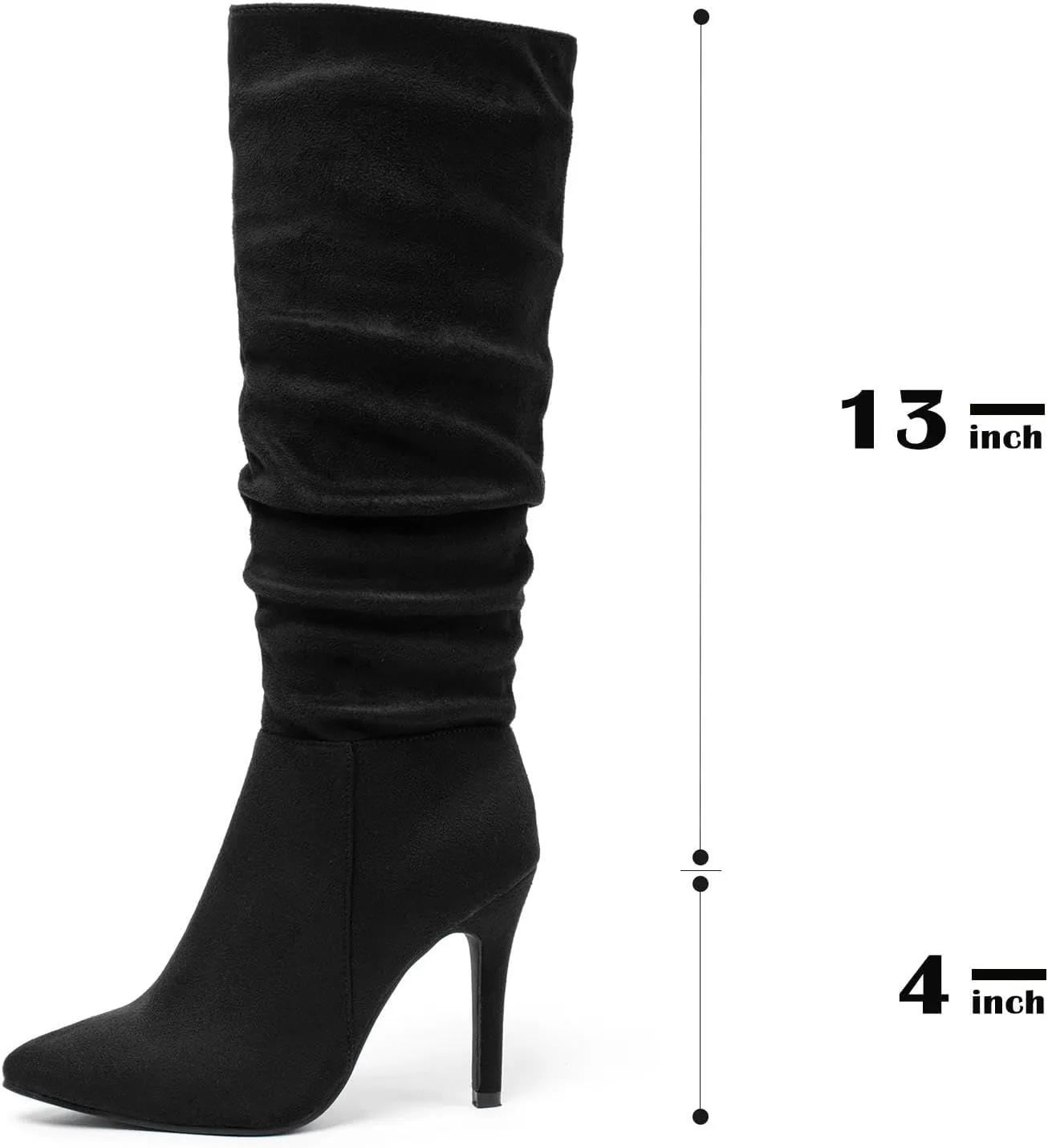 katliu Women Faux Suede Knee High Boots Pointed Toe Stiletto Boot Slouchy Zipper High Heel Boots