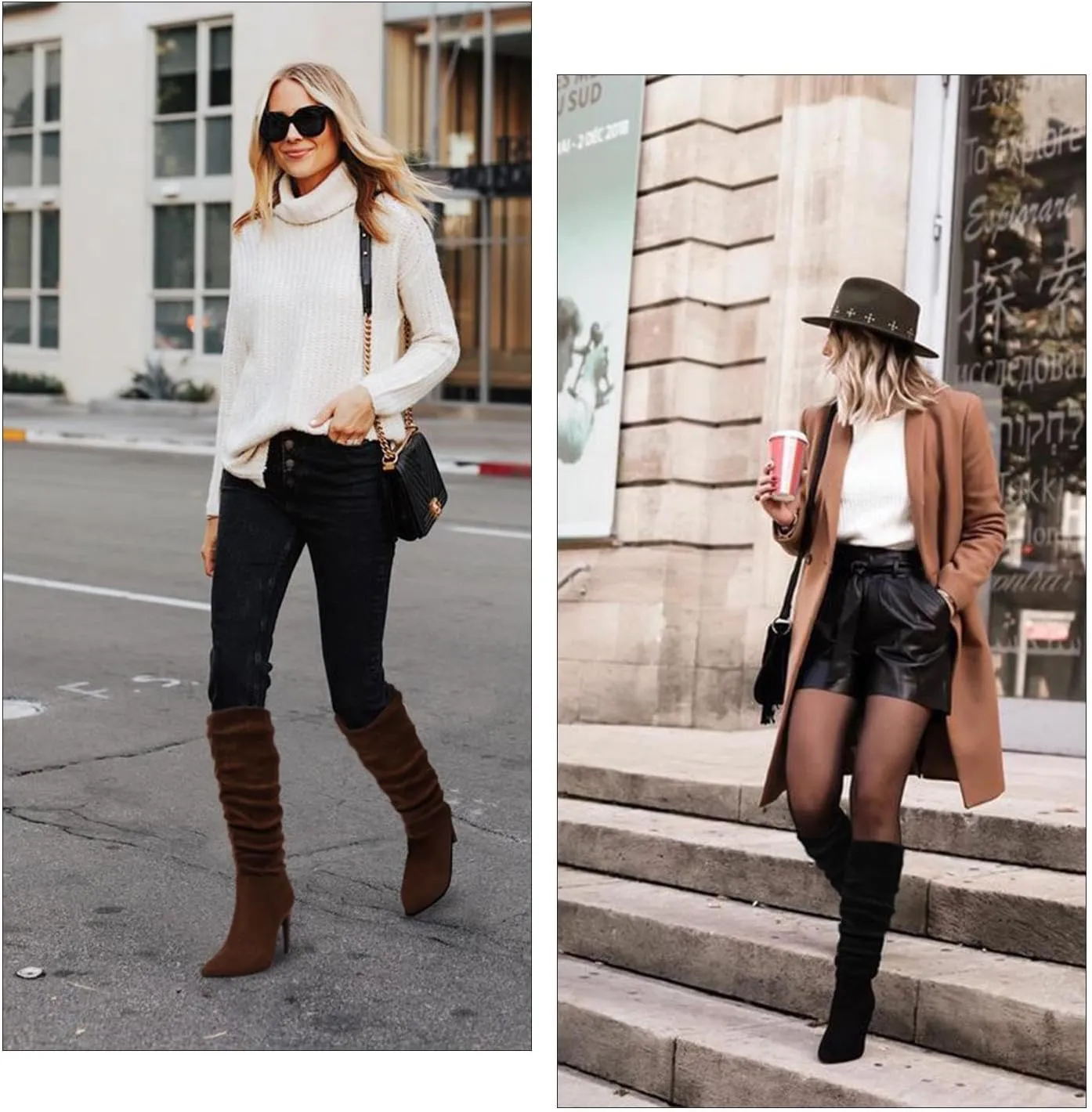 katliu Women Faux Suede Knee High Boots Pointed Toe Stiletto Boot Slouchy Zipper High Heel Boots