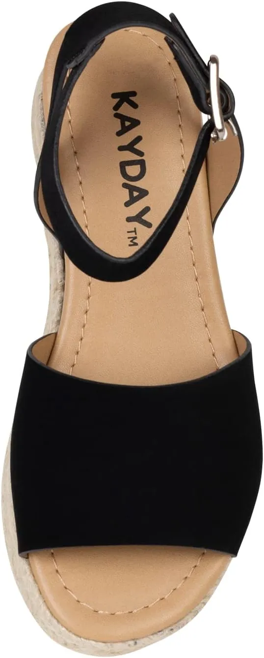 KAYDAY Girls’ Espadrille Platform Sandals – Open Toe Summer Shoes with Woven Jute Wrap, Adjustable Ankle Strap – Casual Dressy Style for Kids Chuy-IIS