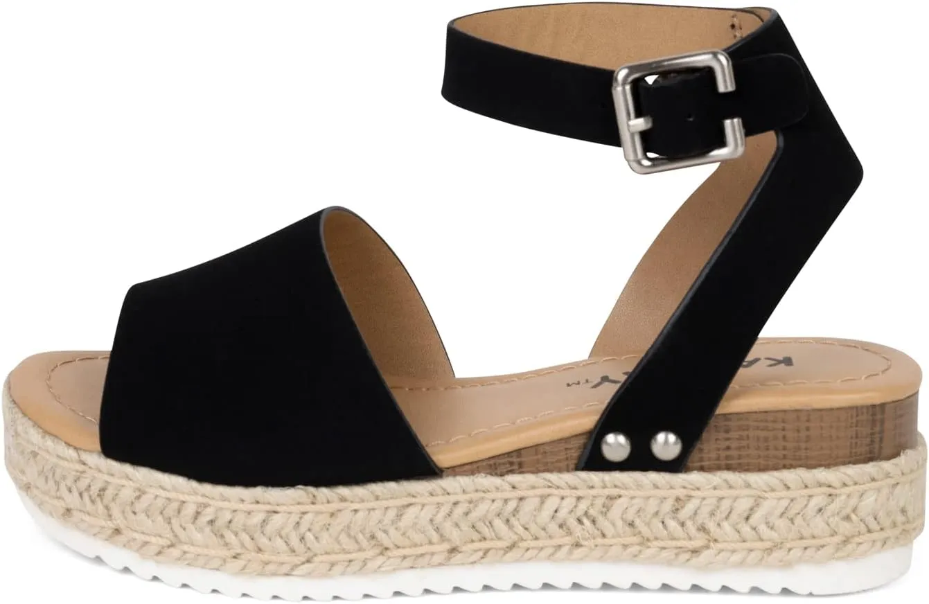 KAYDAY Girls’ Espadrille Platform Sandals – Open Toe Summer Shoes with Woven Jute Wrap, Adjustable Ankle Strap – Casual Dressy Style for Kids Chuy-IIS