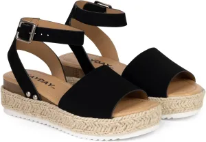 KAYDAY Girls’ Espadrille Platform Sandals – Open Toe Summer Shoes with Woven Jute Wrap, Adjustable Ankle Strap – Casual Dressy Style for Kids Chuy-IIS