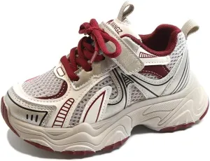 Kids Athletic Sneakers, Mesh Breathable Running Shoes, Silver Grey and Black, Hook and Loop Closure