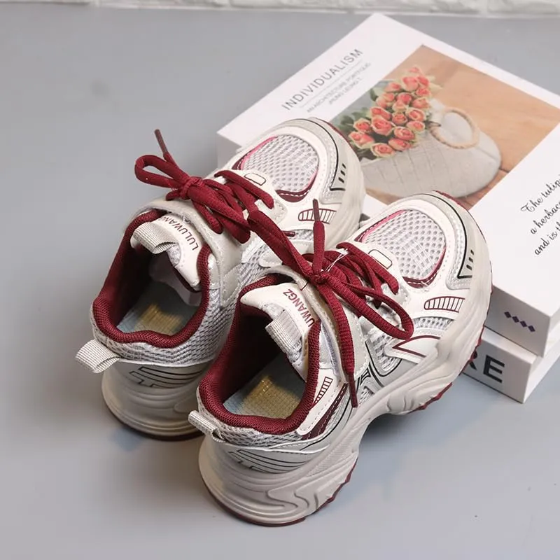 Kids Athletic Sneakers, Mesh Breathable Running Shoes, Silver Grey and Black, Hook and Loop Closure