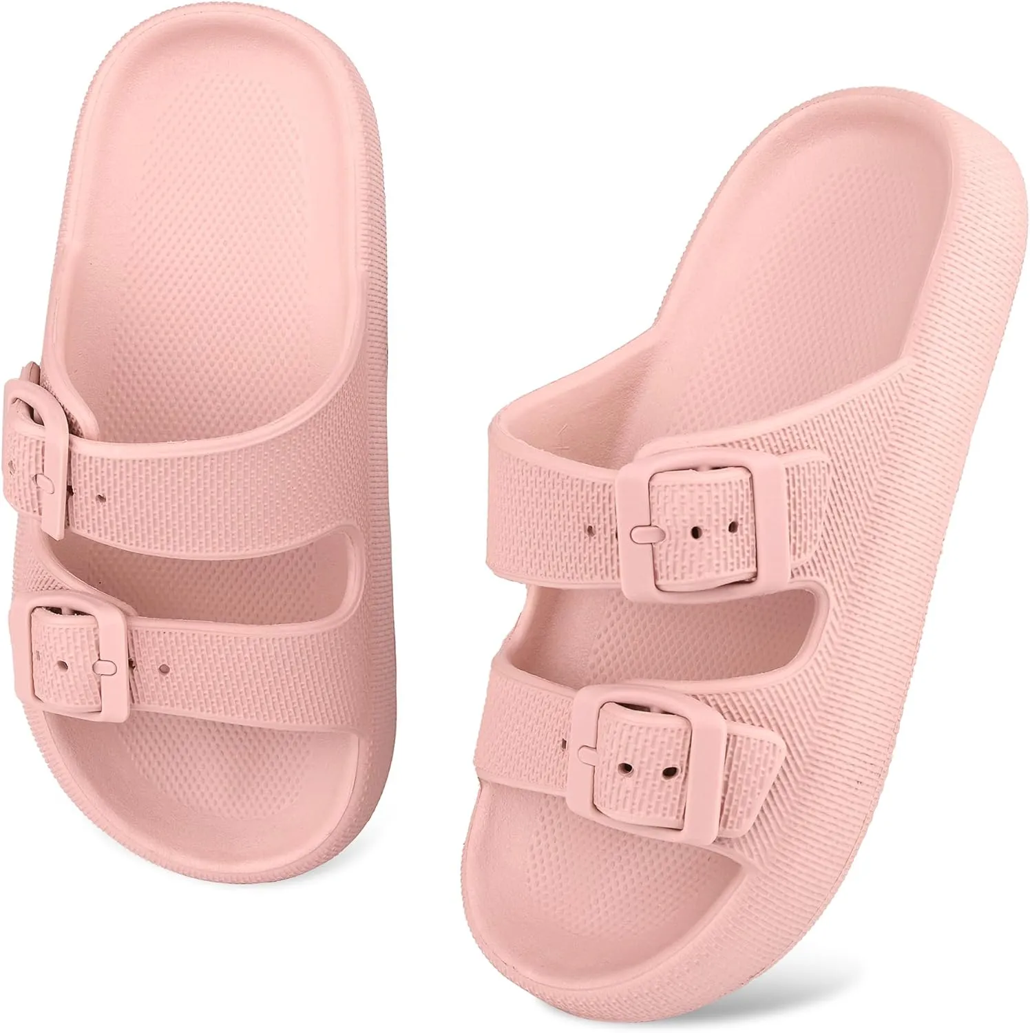 Kids Cloud Slides Girls Boys Double Buckle Slip On Sandals Youth Adjustable Flip Flops Summer Soft Pillow Slippers EVA Flat Beach Pool Shower Shoes