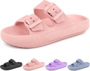 Kids Cloud Slides Girls Boys Double Buckle Slip On Sandals Youth Adjustable Flip Flops Summer Soft Pillow Slippers EVA Flat Beach Pool Shower Shoes