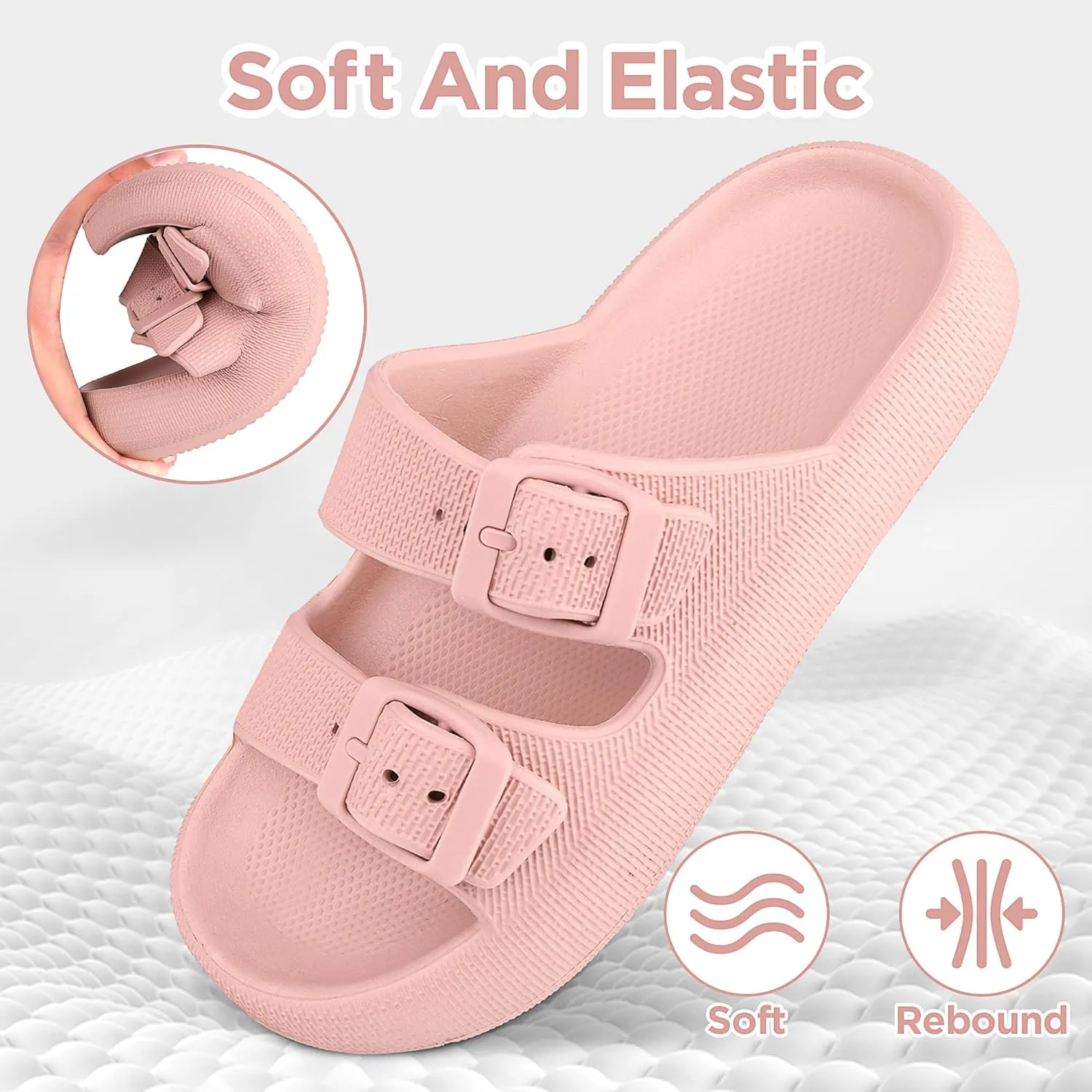 Kids Cloud Slides Girls Boys Double Buckle Slip On Sandals Youth Adjustable Flip Flops Summer Soft Pillow Slippers EVA Flat Beach Pool Shower Shoes