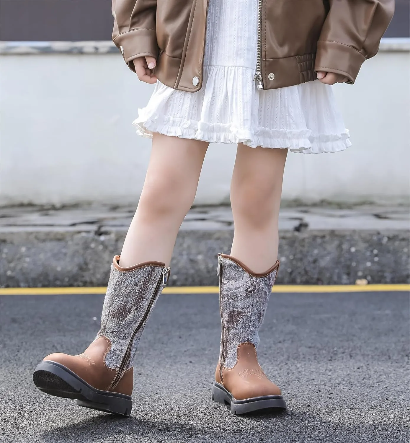 kkdom Boys Girls Cowgirl Cowboy Western Boots Mid Calf Horseback Riding Boots
