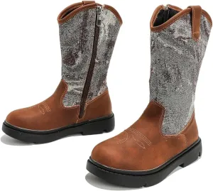 kkdom Boys Girls Cowgirl Cowboy Western Boots Mid Calf Horseback Riding Boots