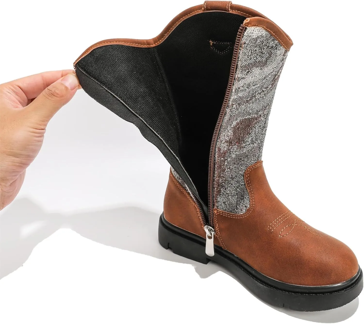 kkdom Boys Girls Cowgirl Cowboy Western Boots Mid Calf Horseback Riding Boots