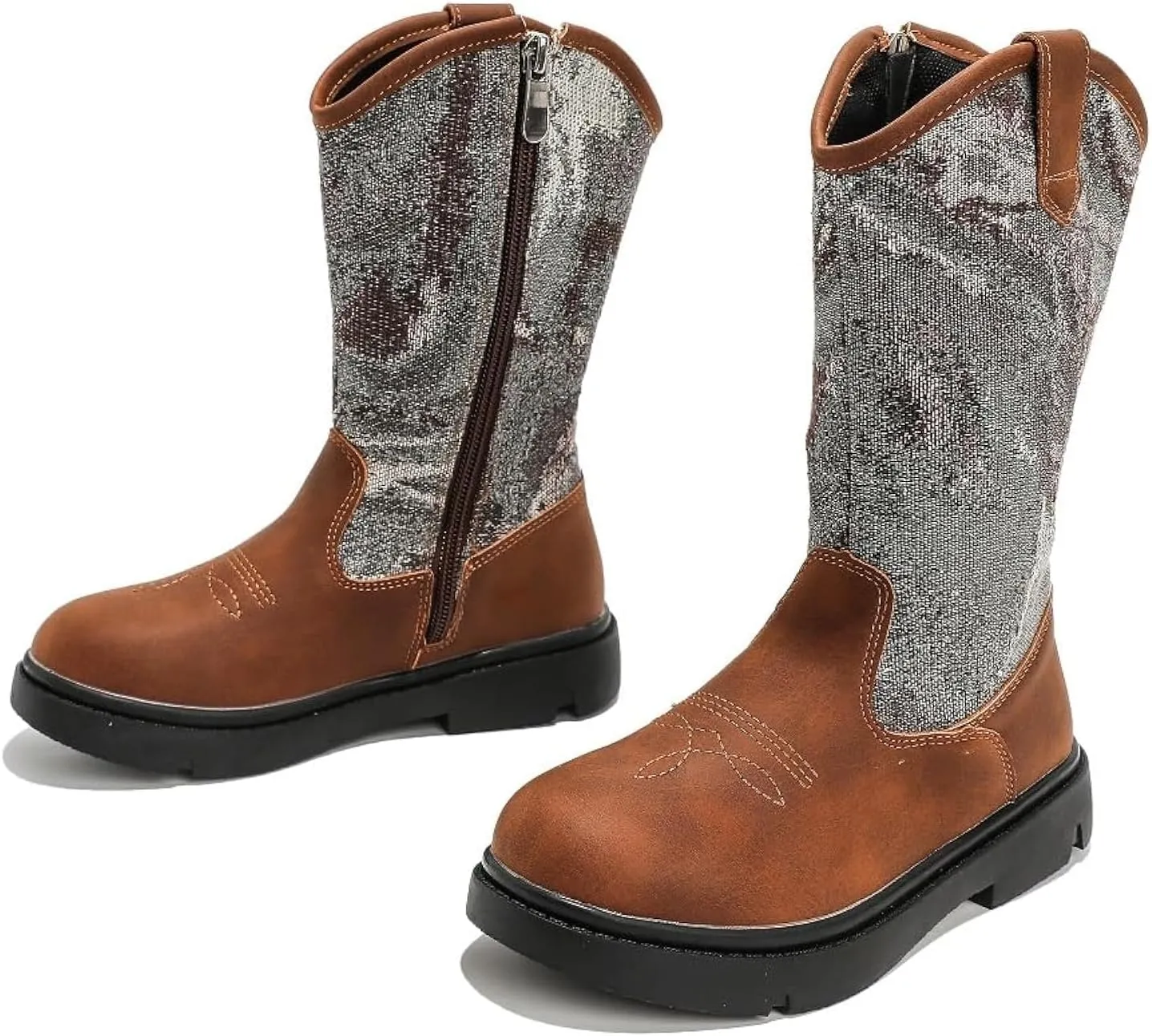 kkdom Boys Girls Cowgirl Cowboy Western Boots Mid Calf Horseback Riding Boots