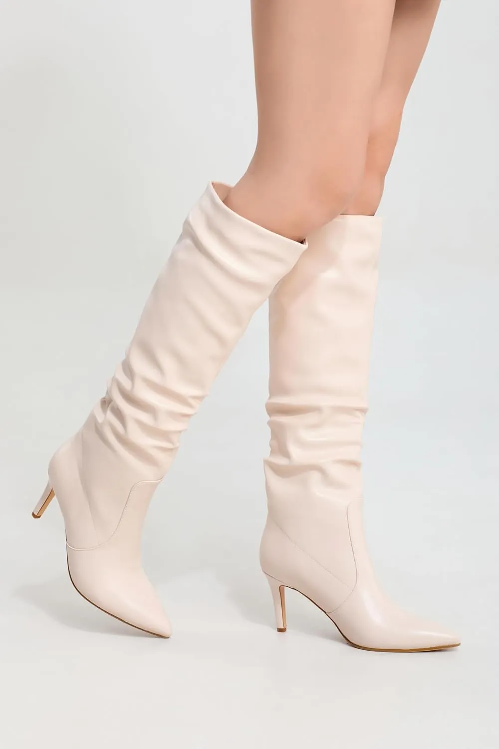 Knee High Boots for Women Pointed Toe and 3 IN Stiletto High Heel Slouchy Boots Fashion Tall Boots For Women