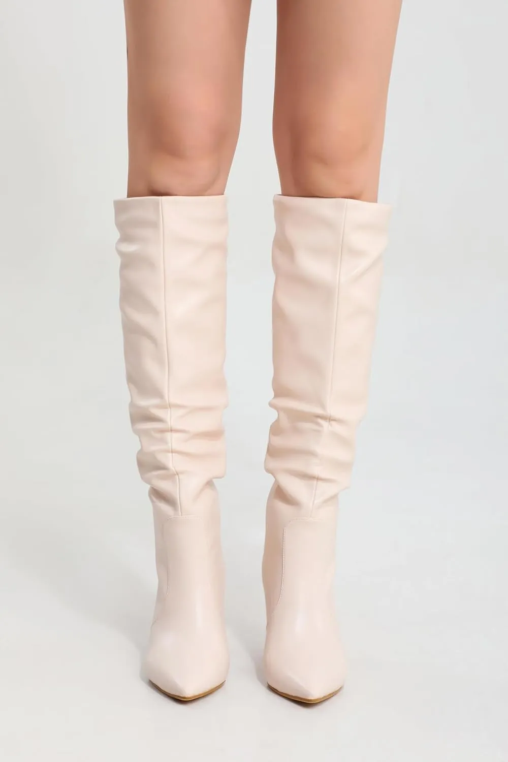 Knee High Boots for Women Pointed Toe and 3 IN Stiletto High Heel Slouchy Boots Fashion Tall Boots For Women