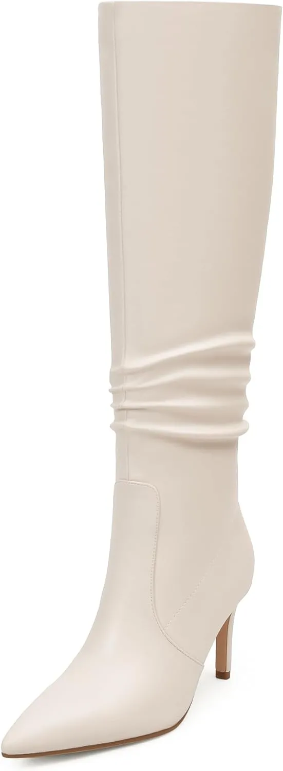 Knee High Boots for Women Pointed Toe and 3 IN Stiletto High Heel Slouchy Boots Fashion Tall Boots For Women