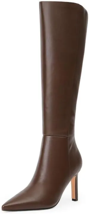 Knee High Boots Women Pointed Toe Stiletto Heel Tall Dress Boots Side Zipper Heeled Boots for Women