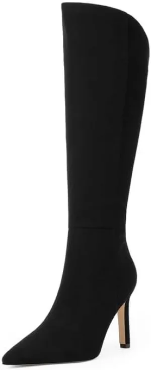 Knee High Boots Women Pointed Toe Stiletto Heel Tall Dress Boots Side Zipper Heeled Boots for Women
