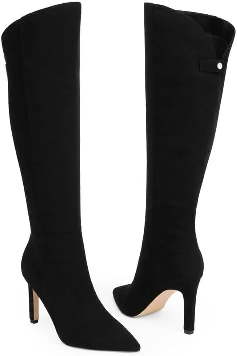 Knee High Boots Women Pointed Toe Stiletto Heel Tall Dress Boots Side Zipper Heeled Boots for Women