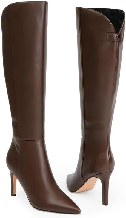 Knee High Boots Women Pointed Toe Stiletto Heel Tall Dress Boots Side Zipper Heeled Boots for Women