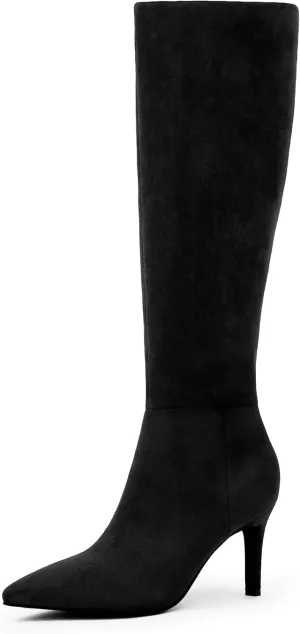 Knee High Boots Women Pointed Toe Tall Boots 3 In Stiletto High Heel Long Boots Side Zipper Dress Knee High Boots