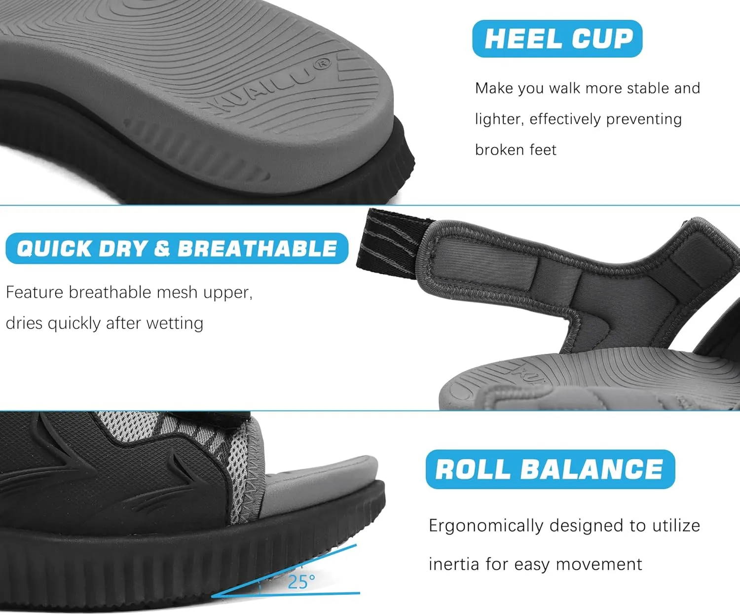 KuaiLu Mens Hiking Sandals with Arch Support Orthopedic Walking Recovery Sandals for Plantar Fasciitis Open Toe Summer Athletic Sport Comfortable Cushion Breathable Outdoor Water Sandals Size7-13