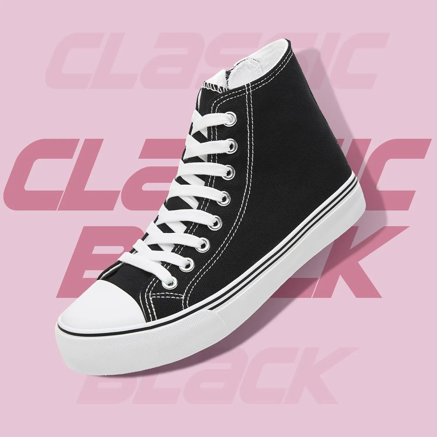 kufeiti Women's High Top Canvas Sneakers Canvas Shoes Lace up White Black Sneakers Casual Walking Shoes