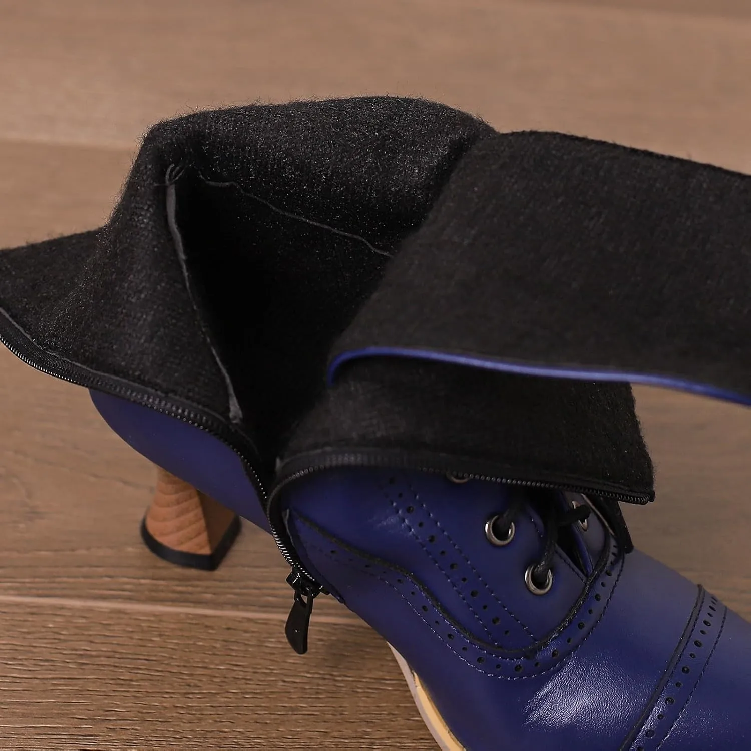 LanreyTaley Victorian Boots for Women Vintage Granny Boots Renaissance Ankle Boots Low Heel Lace Up Booties with Zipper