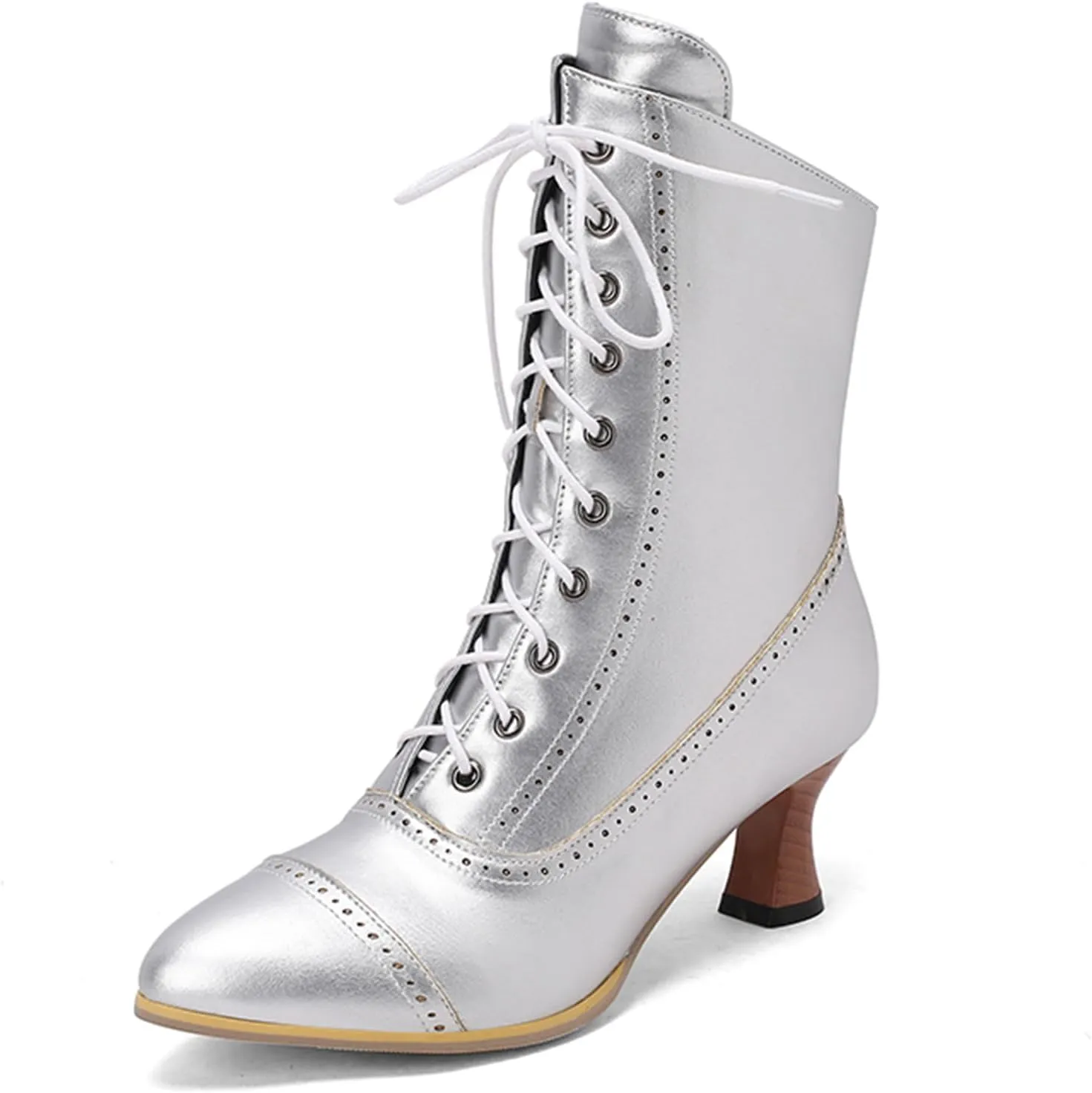 LanreyTaley Victorian Boots for Women Vintage Granny Boots Renaissance Ankle Boots Low Heel Lace Up Booties with Zipper