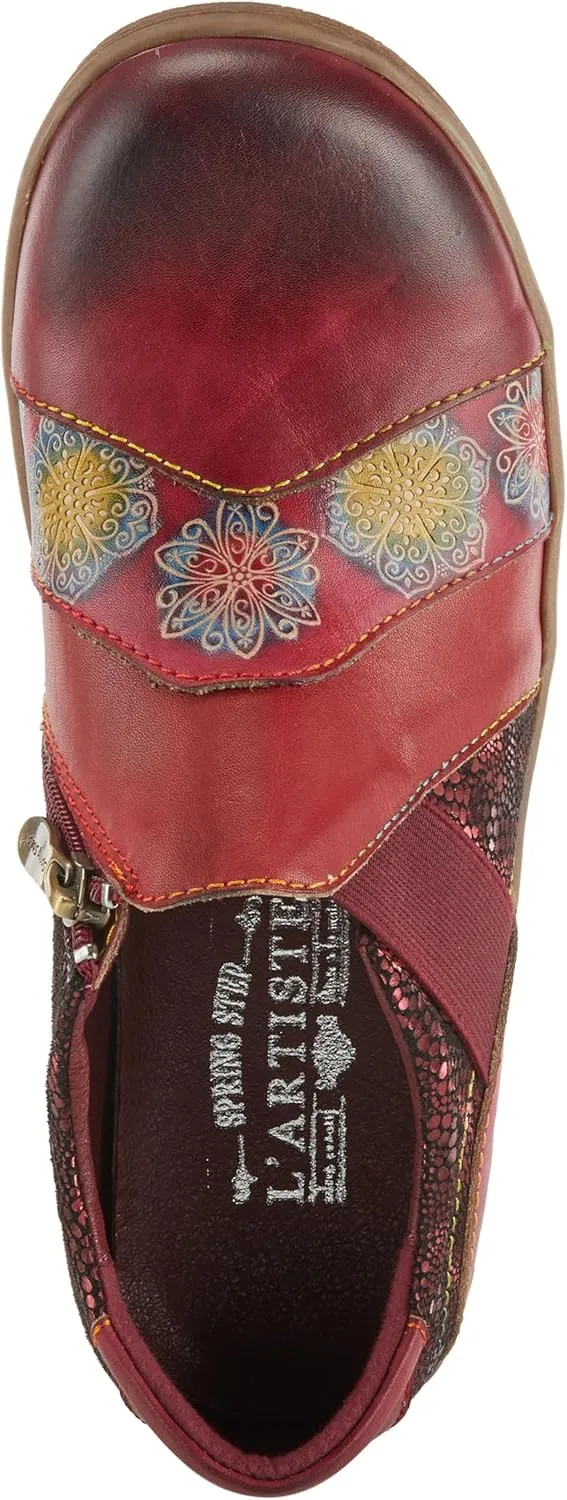 L'Artiste Lata Burnished Slip for Women with Rainbow Stitching | Walking Shoes with Hand Painted Geometric Design and Zipper Closure