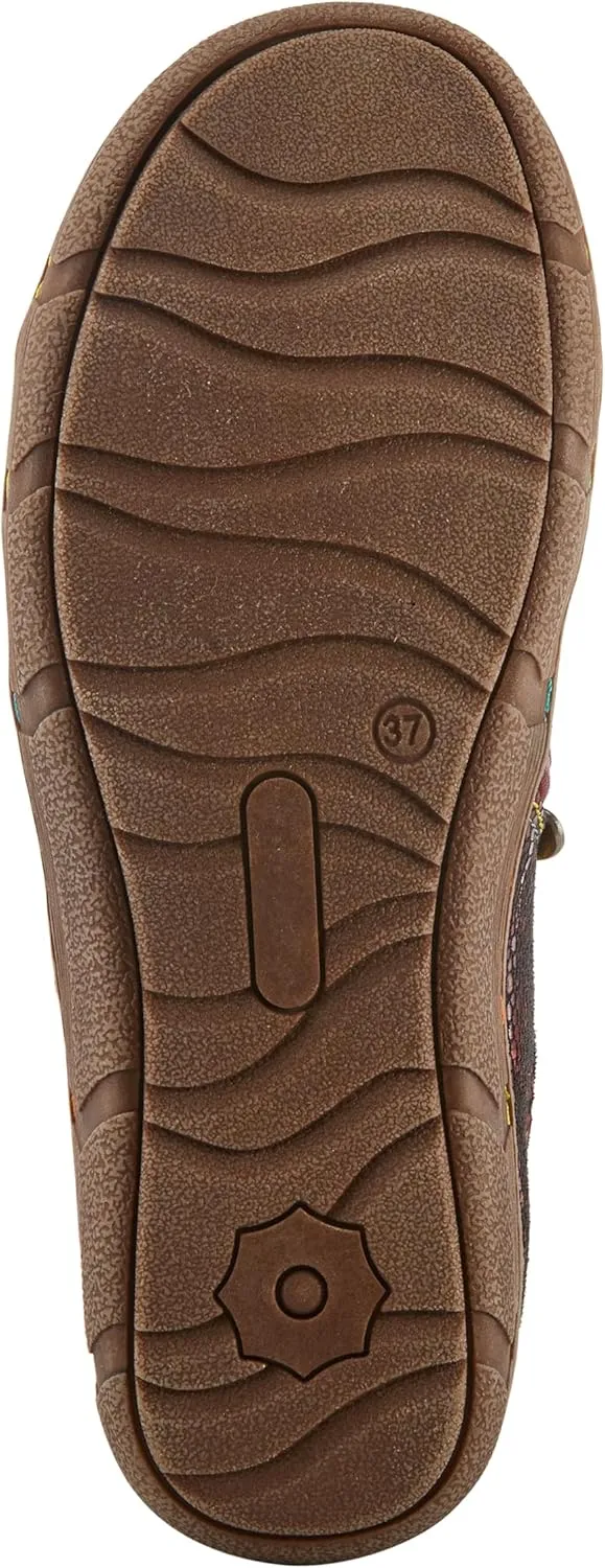 L'Artiste Lata Burnished Slip for Women with Rainbow Stitching | Walking Shoes with Hand Painted Geometric Design and Zipper Closure