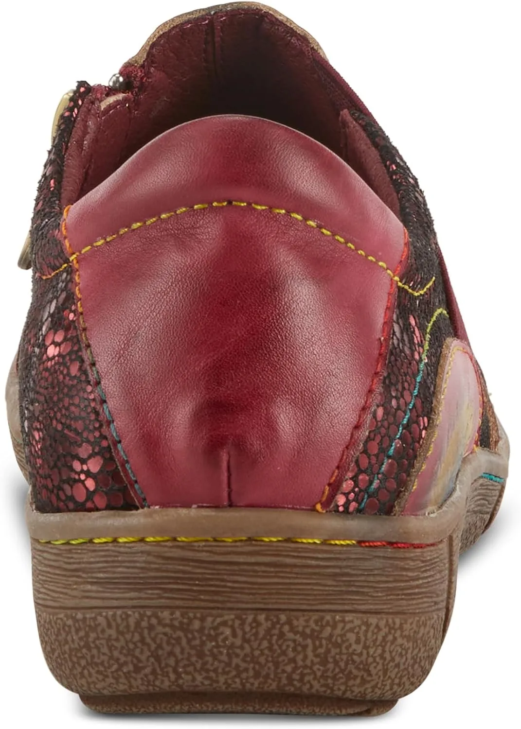 L'Artiste Lata Burnished Slip for Women with Rainbow Stitching | Walking Shoes with Hand Painted Geometric Design and Zipper Closure
